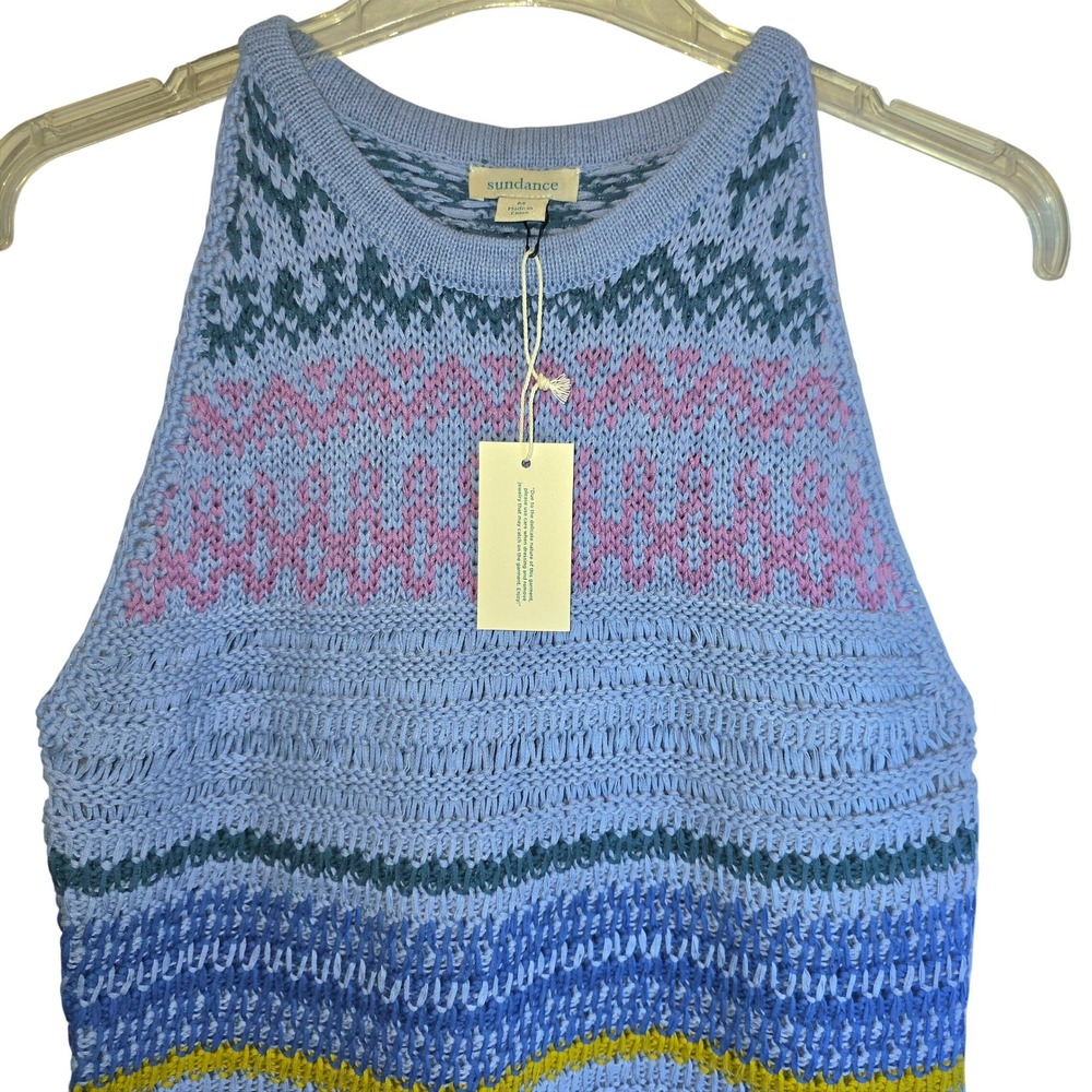 Sundance Novera Sweater Tank Periwinkle Blue Knit Sz Medium Fair Isle Cotton - Picture 4 of 12